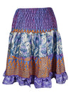 Womens Summer Ruched Skirt Purple Floral Beach Recycle Silk Skirts S/M
