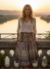 Women’s Beige Recycled Silk Skirt – Ruched Boho Beachwear for Summer S/M