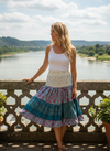 Women’s Purple Blue Floral Ruched Beach Skirt – Recycled Silk Boho Summer Style  S/M