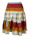 Women’s Red & White Boho Chic Skirt – Recycled Silk Beachwear, Flowy Summer Festival S/M