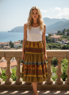 Women’s Yellow Floral Ruched Skirt – Recycled Silk Boho Beachwear, Flowy Summer Skirt S/M