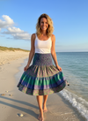 Women’s Green Printed Bohemian Ruched Skirt – Ruffle Beachwear, Flowy Free-Spirited S/M