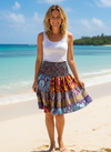 Women’s Colorful Blue Floral Ruched Skirt – Boho Ruffle Beachwear, Flowy & Resort Skirt S/M