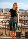 Women’s Forest Green Ruched Skirt – Boho Recycled Silk Summer Resort Wear Maxi Skirt S/M