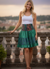 Women’s Forest Green Smocked Ruched Skirt – Boho Recycled Silk Summer Skirt S/M