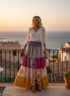 Women’s Pink & Yellow Boho Maxi Skirt – Flowy Breezy Summer Skirt Lightweight Long Skirt S/M