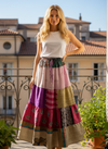 Women's Pink & Purple Floral Patchwork Maxi Skirt – Boho Flared Swing Skirt S/M
