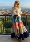 Women’s Sky Blue Patchwork Maxi Skirt – Boho Beach Long Skirt, Flowy Handmade Skirt S/M/L