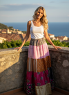 Women’s Pink Floral Patchwork Maxi Skirt – Handmade Boho Beach Long Skirt S/M/L