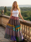 Women’s Heather Purple Patchwork Maxi Skirt – Stylish Boho Flared Skirt  S/M