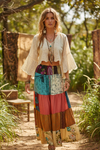 Women’s Blue & Red Floral Patchwork Maxi Skirt | Boho Beachwear Long Skirt  S/M/L
