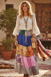 Women’s Lapis Blue & Purple Floral Patchwork Maxi Skirt | Boho Chic Flared Skirt S/M/L