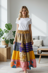 Women’s Yellow Patchwork Maxi Skirt | Long Boho Beach Skirt  S/M/L