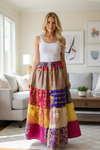 Women’s Long Yellow Patchwork Maxi Skirt | Boho Beachwear S/M/L