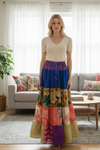 Women’s Lapis Blue & Beige Floral Patchwork Maxi Skirt S/M/L