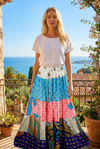 Women’s Blue & Pink Patchwork Maxi Skirt | Boho Long Skirt S/M/L