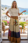Women’s White Floral Patchwork Maxi Skirt | Elegant Boho Flared Long Skirt  S/M/L