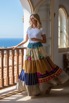 
Women’s Golden Floral Patchwork Maxi Skirt | Boho Summer Flared Long Skirt  S/M/L
