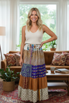 Women’s Purple & Beige Patchwork Maxi Skirt | Boho Chic Flared Long Skirt for Summer S/M/L