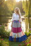 Women’s Hot Pink Floral Patchwork Maxi Skirt | Boho Summer Long Skirt with Flowy  S/M/L