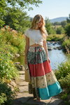 Women’s Red Patchwork Maxi Skirt | Boho Flared Long Skirt in Sustainable Cotton  S/M/L