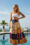 Women's White Floral Patchwork Maxi Skirt – Elegant Bohemian Summer Skirt, Flowy & Chic S/M/L