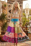 Women's Pink Multi Floral Patchwork Long Skirt – Boho Chic Summer Skirt, Flowy & Vibrant S/M/L