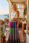 Women's Purple Multi Patchwork Maxi Skirt – Boho Chic Long Skirt for Summer & Travel S/M/L