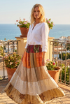 Women’s Beige Patchwork Maxi Skirt – Handmade Boho Chic Long Flared Skirt S/M/L