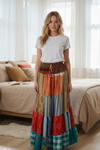 Women’s Red Multi Patchwork Maxi Skirt – Handmade Boho Beach Cover-Up Skirt S/M/L