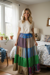 Women’s Blue & Green Patchwork Maxi Skirt – Handmade Boho Beach Cover-Up Skirt  S/M/L