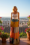 Women's Yellow Multi Patchwork Maxi Skirt – Boho Hippie Flared Summer Skirt  S/M/L