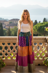 Women's Beige & Pink Patchwork Maxi Skirt – Handmade Boho Hippie Flared Skirt S/M/L