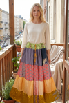 Women's Red Floral Patchwork Maxi Skirt – Handmade Boho Hippie Flared Skirt S/M/L