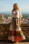 Women’s Beige Patchwork Maxi Skirt | Handmade Boho Flared Long Skirt  S/M/L