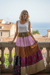 Women’s Pink Floral Patchwork Maxi Skirt | Handmade Boho Long Flared Skirt S/M/L