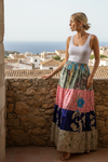 Women’s Pink Floral Patchwork Maxi Skirt | Handmade Boho Flared Long Skirt S/M/L