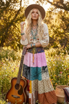 Women’s Blue Multi Patchwork Maxi Skirt | Handmade Boho Long Beach Skirt S/M/L