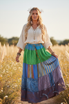 Women’s Blue & Green Patchwork Maxi Skirt | Handmade Boho Beach Long Skirt S/M/L