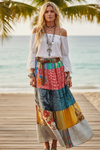 Women’s Red Multi Patchwork Flared Maxi Skirt | Handmade Boho Long Skirt S/M/L