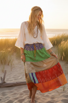 Women’s Green & Red Patchwork Maxi Skirt | Handmade Boho Beach Long Skirt S/M/L