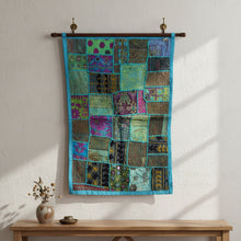  Ocean Blue Vintage Banjara Tapestry – Hand-Embroidered Wall Hanging Décor