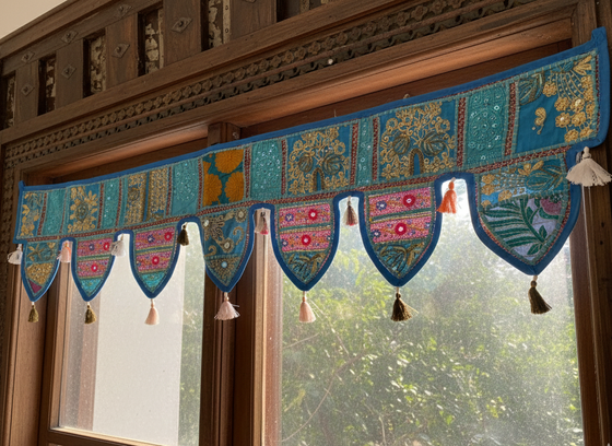 Blue Handmade Toran Vibrant Window Topper Wall Hanging Decor