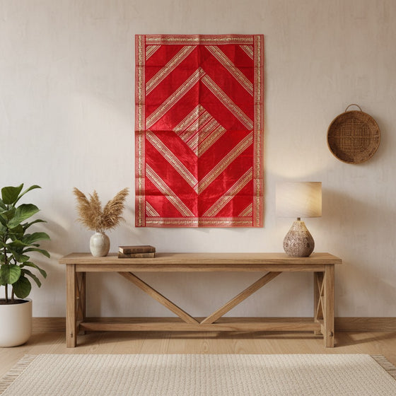 Dark Pink Indian Tapestry – Embroidered Wall Hanging & Boho Wall Décor