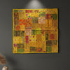Vintage Yellow Sari Tapestry – Square Hand-Embroidered Patchwork Wall Hanging