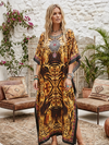 Women’s Printed Maxi Kaftan Dress – Jewel Print Boho Long Caftan Maxi Dress One size