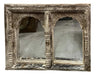 Vintage Double Arch Whitewash Mirror Hand Carved Jharokha