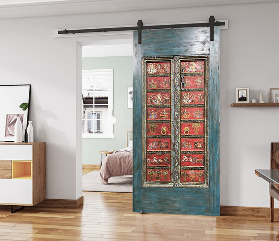 Antique Ganesha Painted Barn Door Vintage Wod Hand Carved Door 