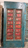 Antique Ganesha Painted Barn Door Vintage Wod Hand Carved Door 88x42