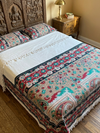 Indian Boho Floral Bedspread – White & Red Printed Cotton Throw | Handmade Bohemian
